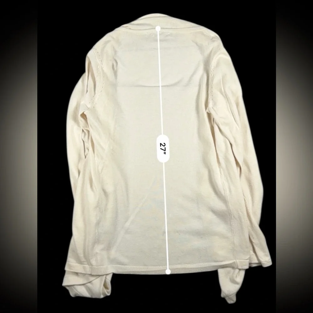 New York & Company Cream Open-Front Draped Knit Cardigan Sweater Women’s Medium